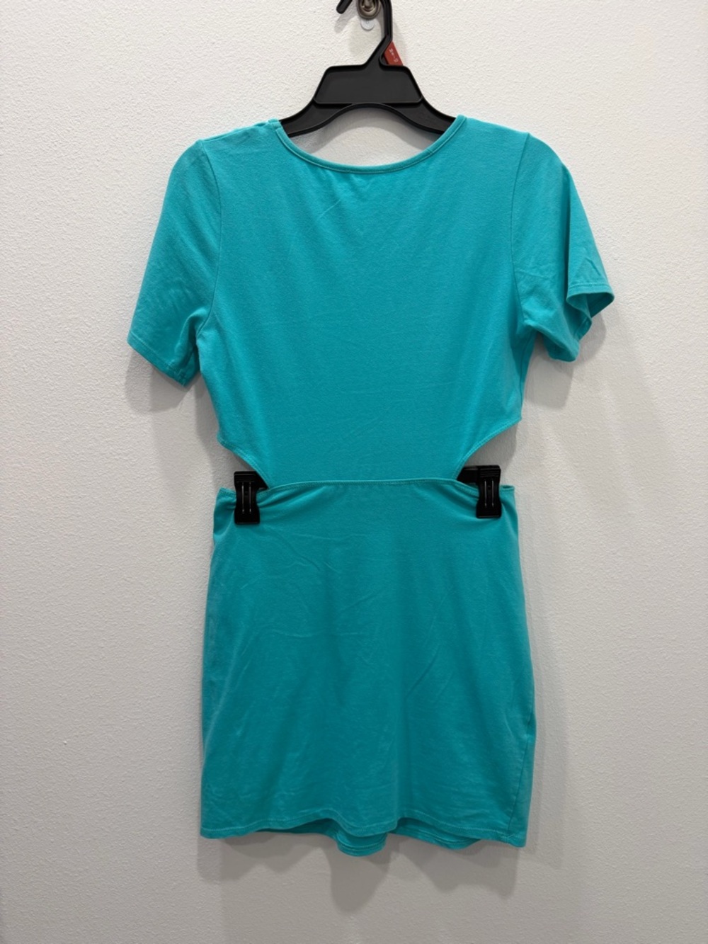 Turquoise Cotton Twist Knot Front Cutout Mini T-Shirt Dress Short Sleeve size M - Picture 6 of 6